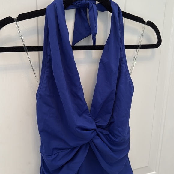 NEW Michael Kors Tie Halter Plunge One Piece Swimsuit Cobalt Blue 8 - Picture 3 of 11